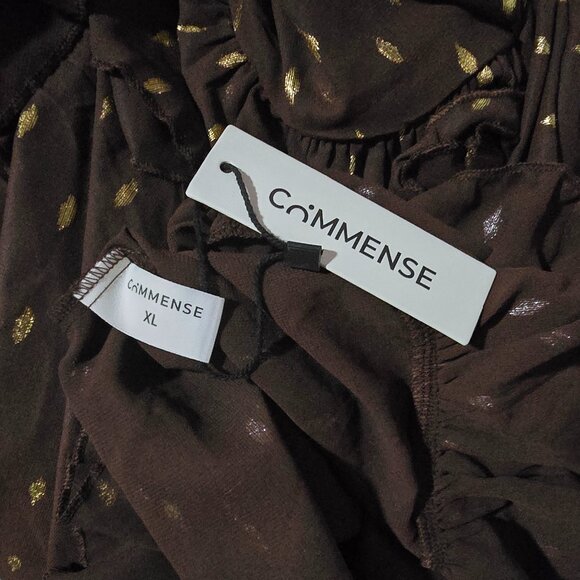 Commense Brown and Gold Foil Spot Chiffon Cami Dress with Sheer Cape — Size XL - Picture 8 of 8